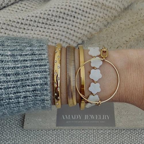 Flower Clover Shell Pearl Bracelet Layering Bracelet Style by Amady Jewelry