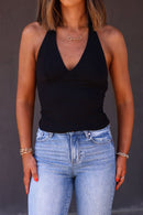 Free People Black Still Here Halter Top