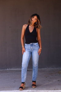 Free People Black Still Here Halter Top