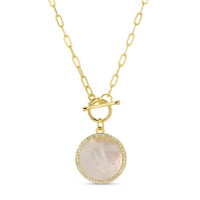 Full Circle Mother Of Pearl Pave Circle Toggle Necklace