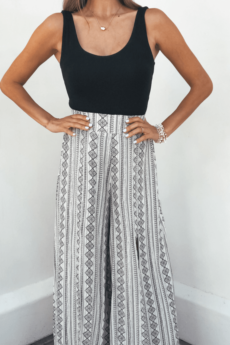 Georgia Breeze Beige Print Wide Leg Pants