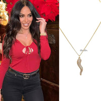Gia Large Pave Italian Horn Cornicello Necklace in Silver
