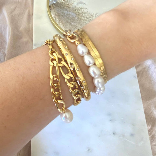 Gina 18K Gold Plated Figaro Chain Bracelet With Pearl Charm