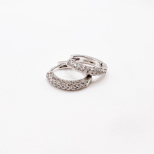 Glisten Pave Silver White Gold Filled Huggie Hoops Earrings by True by Kristy Jewelry