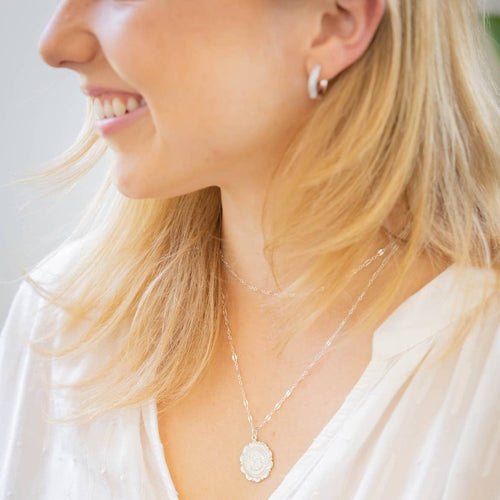 Glisten Pave Silver White Gold Filled Huggie Hoops Earrings by True by Kristy Jewelry