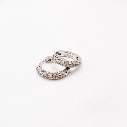 Glisten Pave Silver White Gold Filled Huggie Hoops Earrings by True by Kristy Jewelry