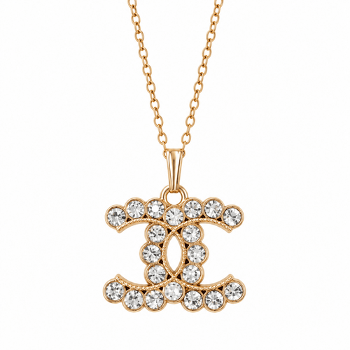 Gold and Crystal CC Necklace by Golden Girl Jewelry