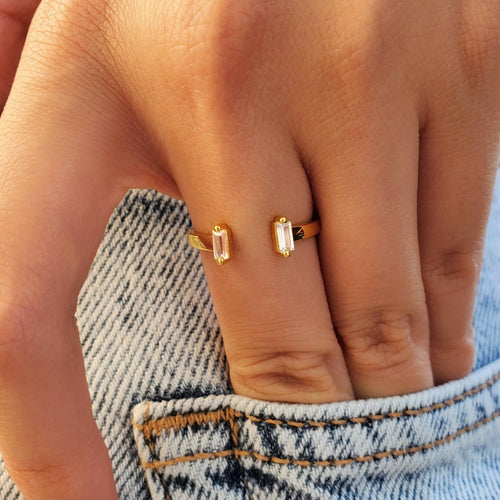 Gold Baguette Cuff Ring- Size 6