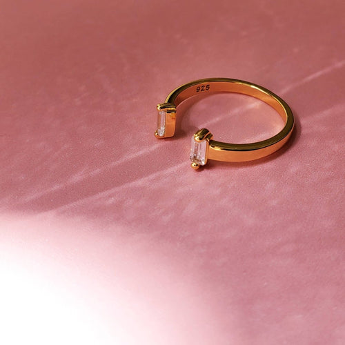 Gold Baguette Cuff Ring- Size 6