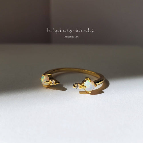 Gold Dainty Opal Cuff Ring -Size 6