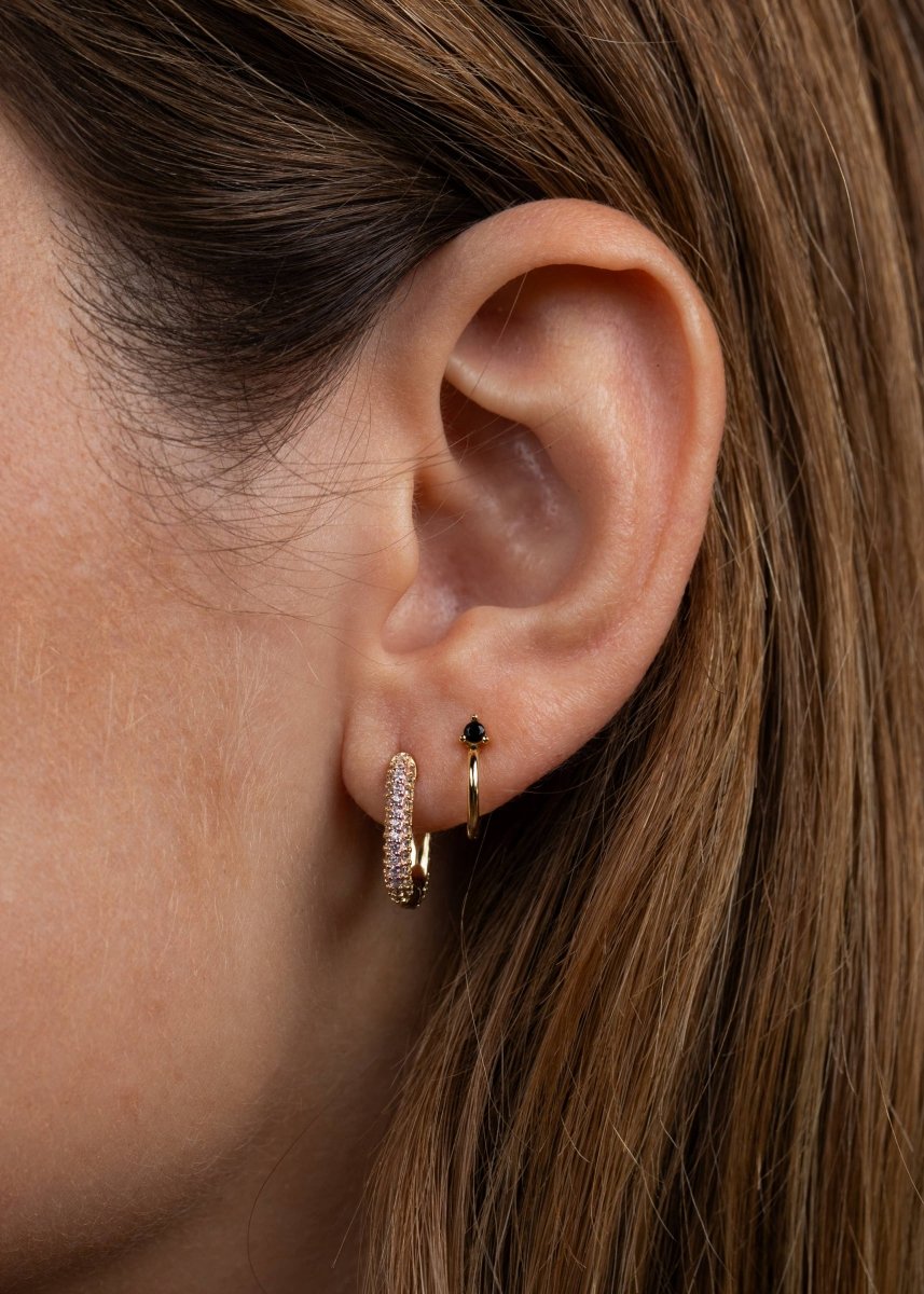 Gold Hoop Pave Pink Earrings for Elegant Style