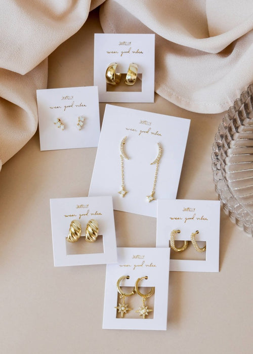 White CZ Pave Gold Hoops by JaxKelly