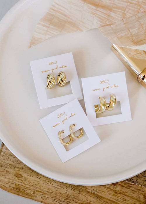White CZ Pave Gold Hoops by JaxKelly