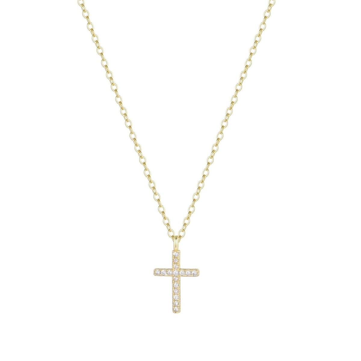 Gold Mini Cross Necklace With Crystals by Kamaria Jewelry