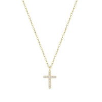 Gold Mini Cross Necklace With Crystals