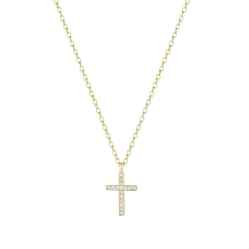Gold Mini Cross Necklace With Crystals by Kamaria Jewelry