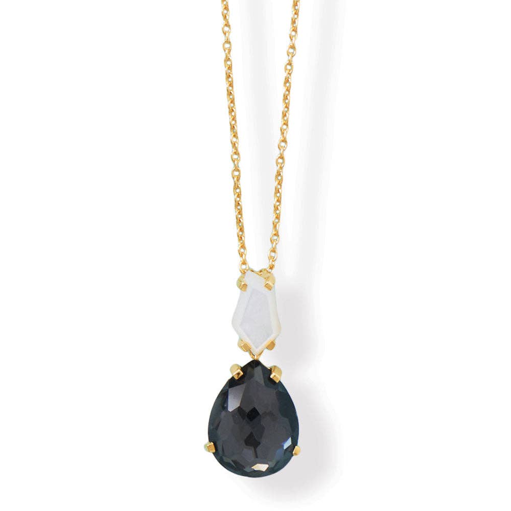 Gold Mother of Pearl and Hematite Double Pendant Necklace - Red Bird Road