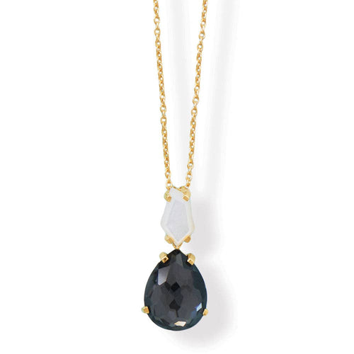 Gold Mother of Pearl and Hematite Double Pendant Necklace - Red Bird Road