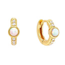 Gold Solitaire Opal and CZ Huggie Hoops by HolyBang Jewels