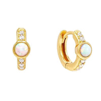 Gold Solitaire Opal and CZ Huggie Hoops