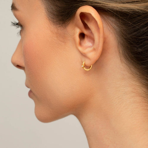Gold Solitaire Opal and CZ Huggie Hoops by HolyBang Jewels