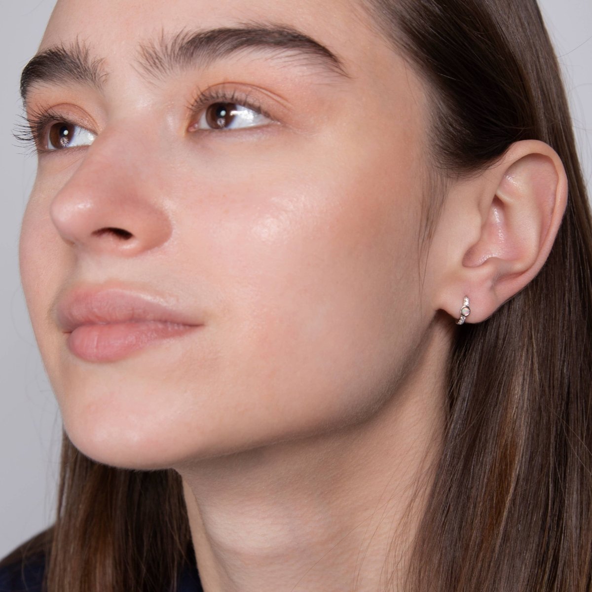 Gold Solitaire Opal and CZ Huggie Hoops by HolyBang Jewels
