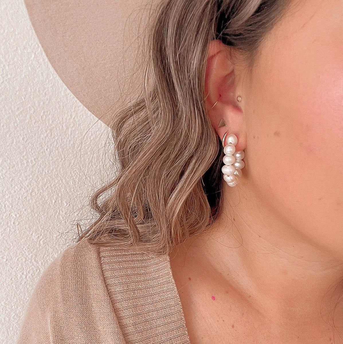 Gossip Pearl and Gold Bead Hoops