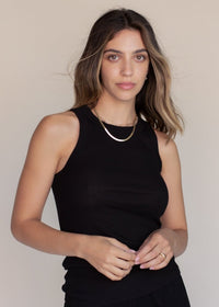 High Neck Rib Tank Black