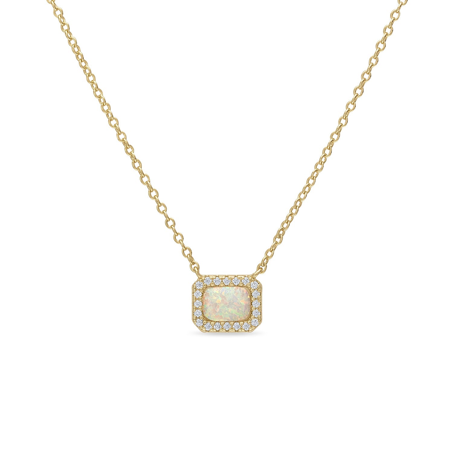 14k Vermeil Genuine Opal and CZ Stone Pendant Necklace