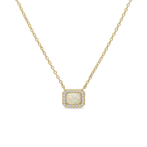 14k Vermeil Genuine Opal and CZ Stone Pendant Necklace