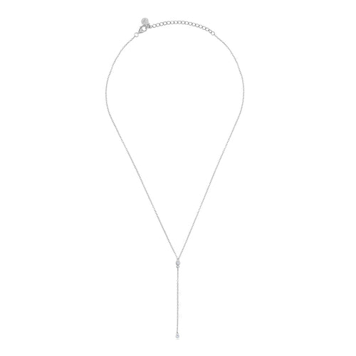 925 Sterling Silver CZ Stone Lariat Necklace