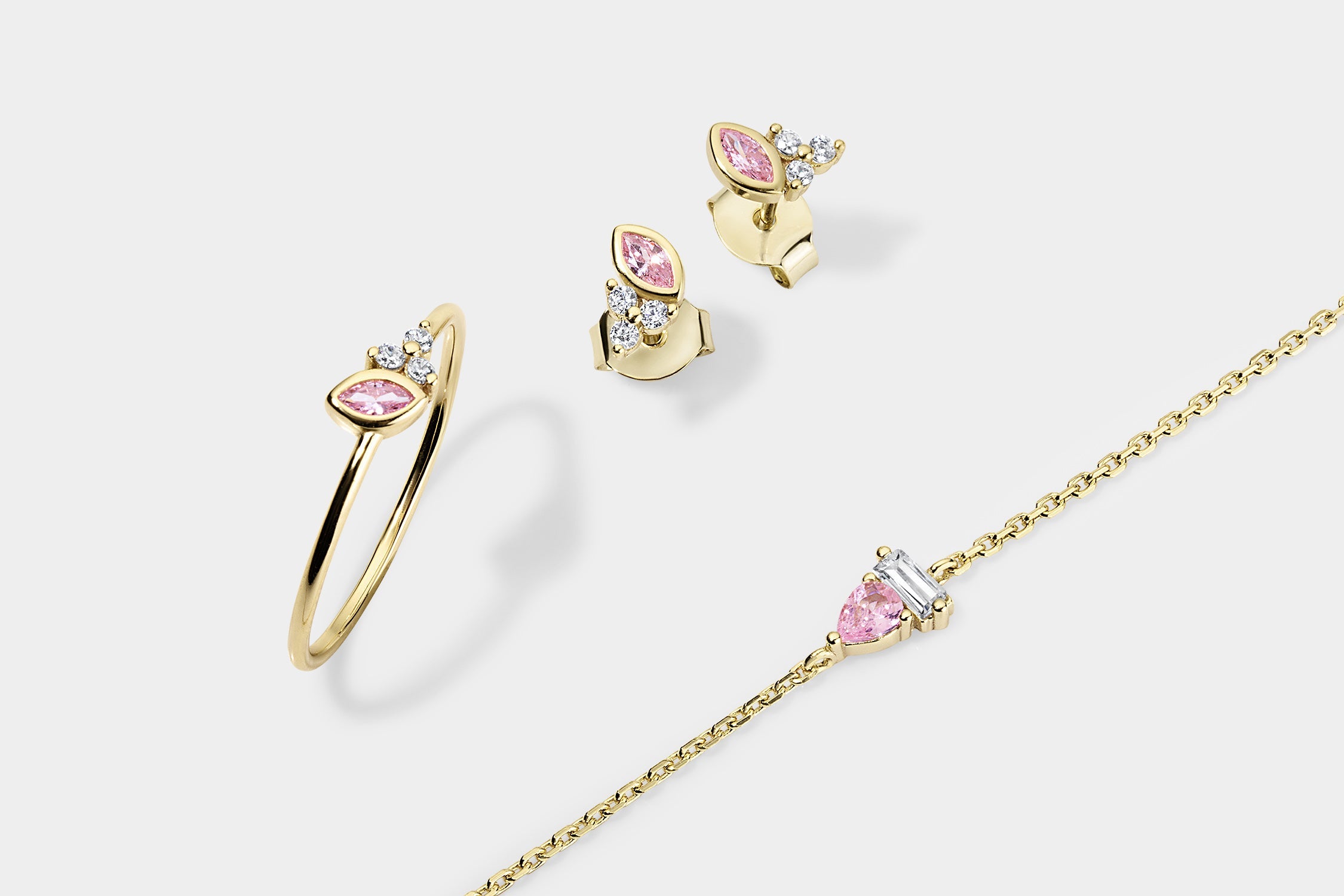 14k Vermeil Pink Sapphire & CZ Cluster Stud Earrings