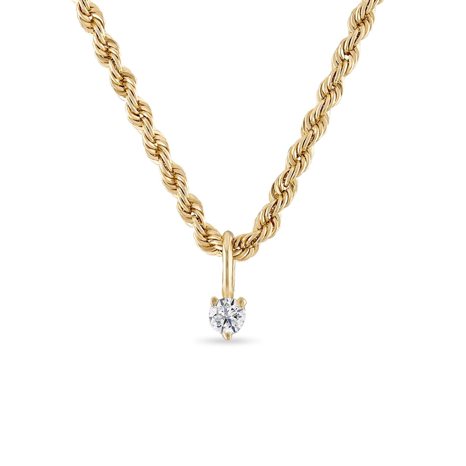 14k Gold Diamond Pendant on Rope Chain Necklace