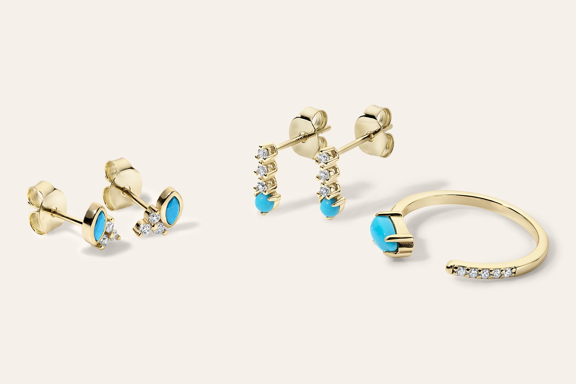 14k Vermeil Turquoise & CZ Open Band Wrap Ring