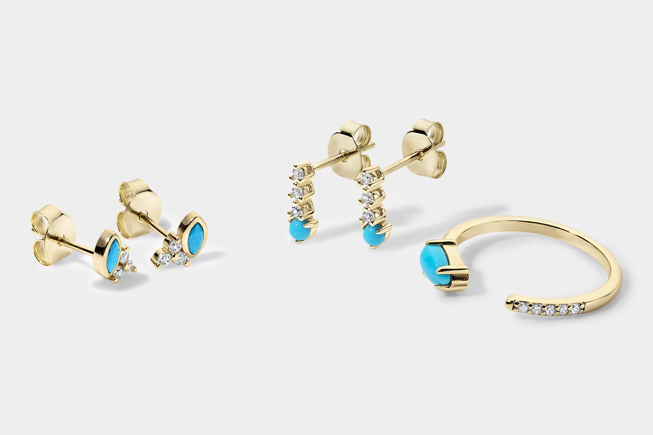 14k Vermeil Marquise Turquoise & CZ Cluster Stud Earrings