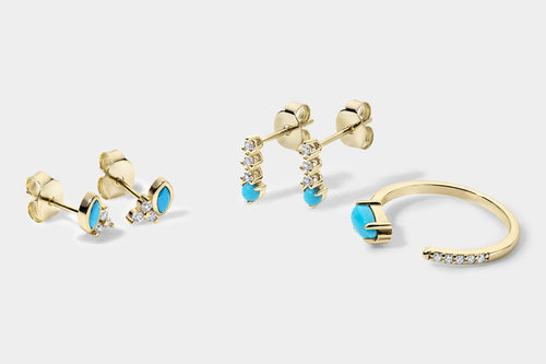 14k Vermeil Marquise Turquoise & CZ Cluster Stud Earrings