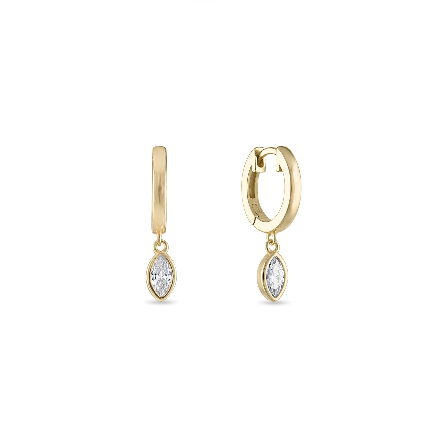 925 Sterling Silver Marquise Bezel CZ Drop Huggie