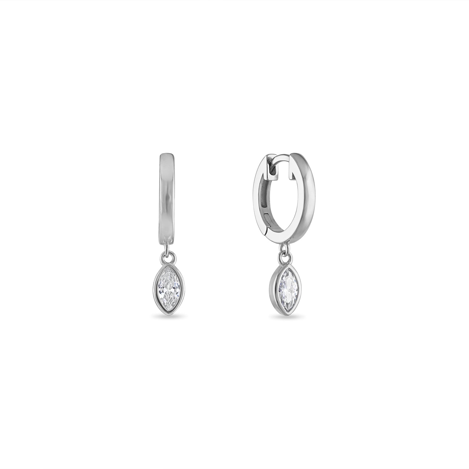 925 Sterling Silver Marquise Bezel CZ Drop Huggie