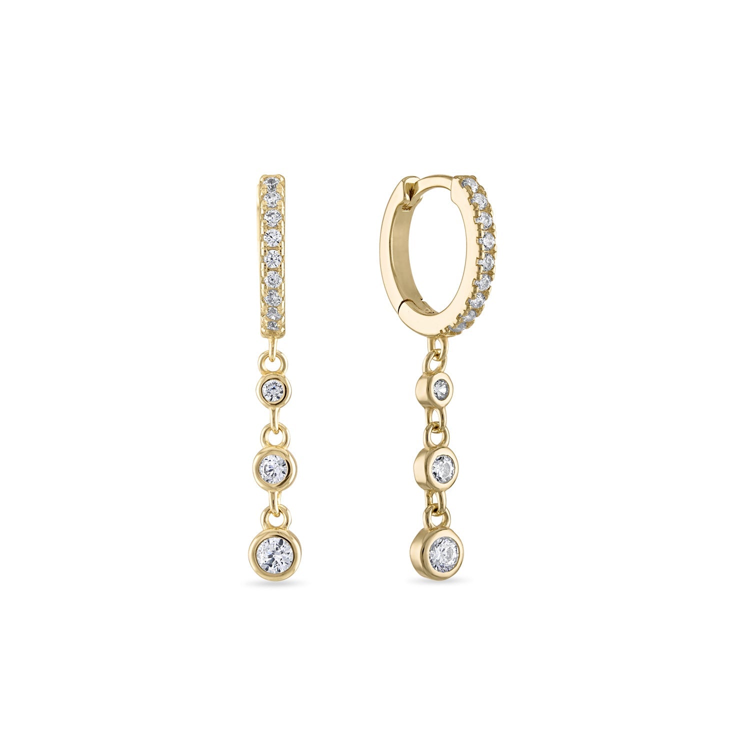 925 Sterling Silver Dangle Drop Bezel cz Huggie Earrings