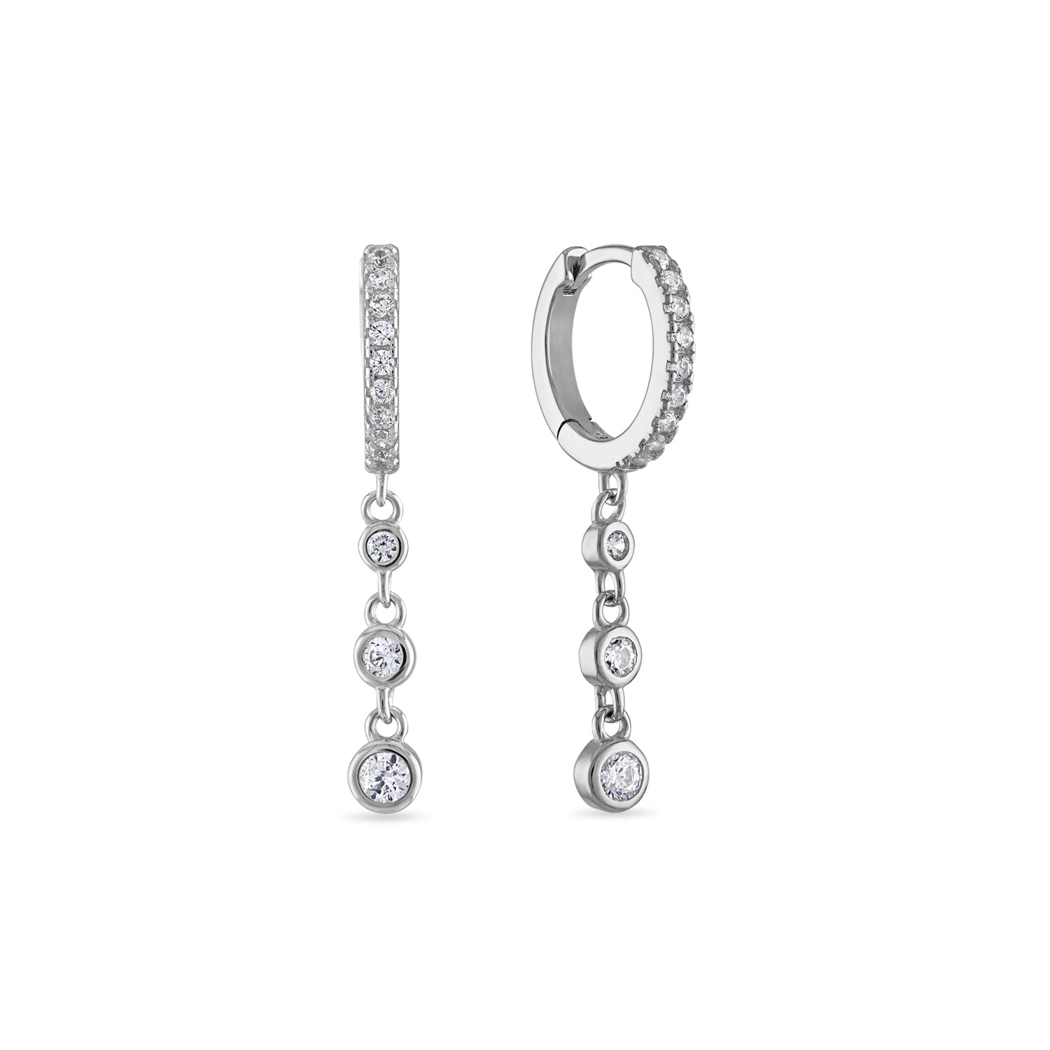 925 Sterling Silver Dangle Drop Bezel cz Huggie Earrings