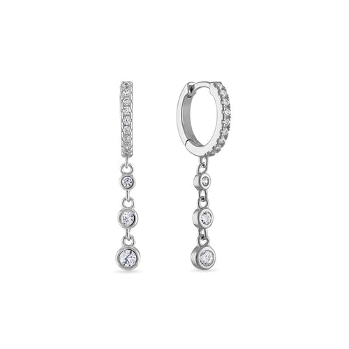 925 Sterling Silver Dangle Drop Bezel cz Huggie Earrings
