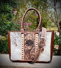 Kara Upcycled Cowhide Leather Tote Crossbody Bag Western