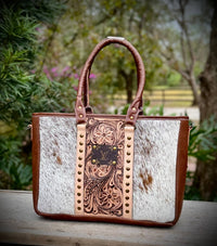Kara Upcycled Cowhide Leather Tote Crossbody Bag Western