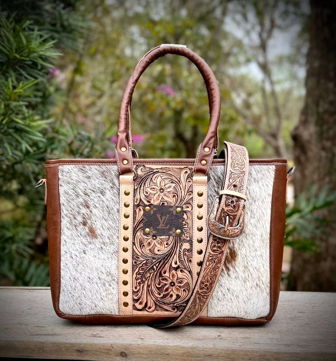 Kara Upcycled Cowhide Leather Tote Crossbody Bag Western