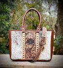 Kara Upcycled Cowhide Leather Tote Crossbody Bag Western