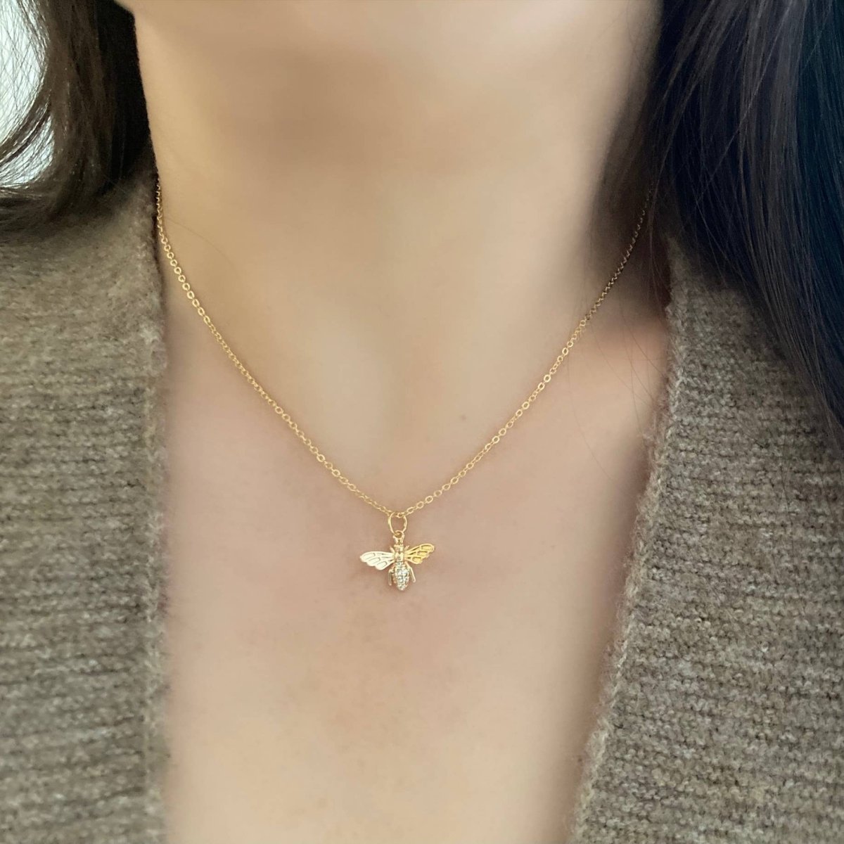 Kimberly Queen Bee Pendant Charm Necklace in 18k Gold Fill