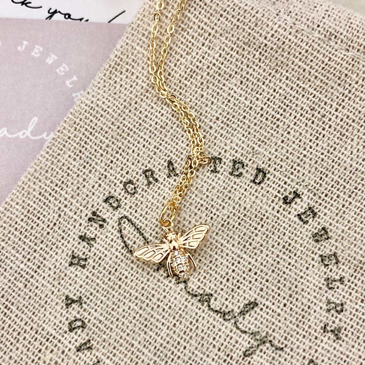 Kimberly Queen Bee Pendant Charm Necklace in 18k Gold Fill