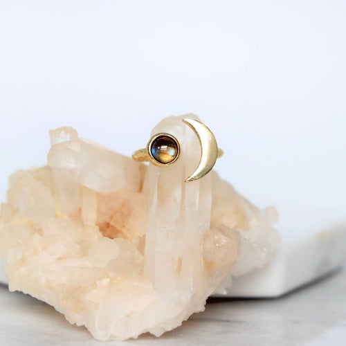 Labradorite Crescent Ring