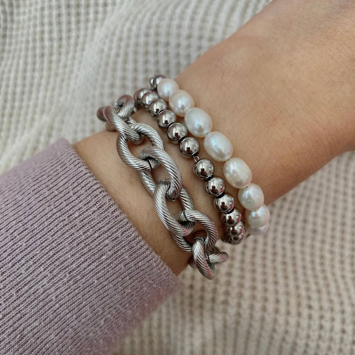Lakeside Pearl And Adjustable Silver Box Chain Bracelet