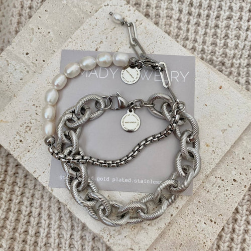 Lakeside Pearl And Adjustable Silver Box Chain Bracelet